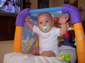 Wed Jan 25 12:25:21 2006

Andrew had his 9-month doctor visit today, at which he received another immunization shot.  He weighed 20 lb 4 oz and was 2 ft 4.5 in tall, which puts him just above the 50th percentile, compared to normal term children.